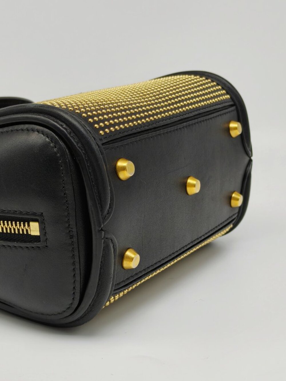 Alexander McQueen Studded Leather Mini Tote Bag Black Gold Crossbody - Picture 4 of 16